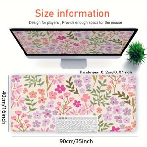 TEMU 1개, 대형 수련꽃 프린트 게이밍 마우스 패드, 미끄럼 방지 고무 베이스 포함 - 펜 및 마우스용 내구성 있는 책상 매트, 홈 오피스 액세서리, 핑크 및 퍼플 꽃무늬 디자인, 컴퓨터 책상 매트 | 내구성 있는 마우스 패드
