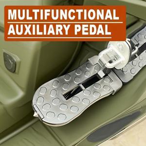 TEMU 1개 접이식 차량용 도어 스텝 - 안전 해머 및 미끄럼 방지 휠 포함, 내구성 알루미늄 합금, 다기능 루프 후크, 범용 도어 래치, 등반용 발판, 짐칸 보조 사다리, 완벽한 차량 안전 도구, 보조 지지대