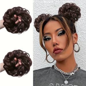 TEMU 2개 세트 SARLA 베이직 숏 컬리 합성 머리 번 메시 번 도넛 여성용 열로 스타일링 가능한 클립인 볼륨감 있는 가발 조각 쉬운 무봉제 헤어 익스텐션