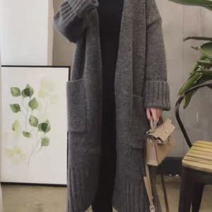 TEMU 여성용 캐주얼 루즈핏 롱 포켓 단색 스웨터 코트 (가을/겨울)