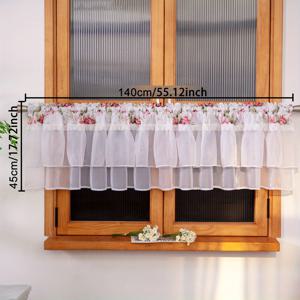 TEMU 커피 숏 커튼, 1개, 100x45cm/140x45cm 사이즈, 로드 포켓 걸이, 더블 레이어 튤 커튼, 파티션 커튼, 주방 커튼, 상단 자수 레이스 프린팅, 주방, 거실, 파티션 등 다양한 공간에 적합