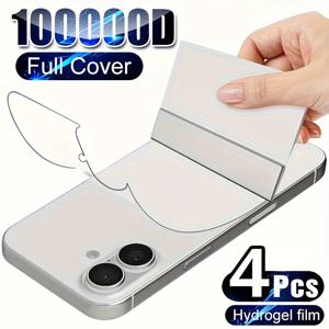 TEMU 아이폰 17 프로 맥스 17 에어 16 프로 16 15 14 13 12 11 16e 플러스 X XS XS 맥스 XR 미니 호환 4pcs 후면 하이드로겔 필름 스크린 보호기, 스크래치 방지, 부드러운 하이드로겔 필름, 전체 커버, 매끄러운 터치, 기포 없음, 쉬운 설치