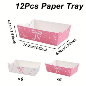 TEMU 12개입, 핑크 리본 종이 트레이, 핑크 화이트 리본 테마 파티 팝콘 트레이, 생일 파티 장식, 베이비 샤워 파티 용품, 웨딩 신부 파티 장식, 기념일 파티 식탁 장식, 이벤트 파티 장식 트레이, 비식품용