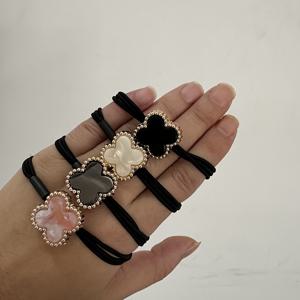 TEMU 4개 세트 고급 컬러 클로버 탄성 헤어 타이, 여성용 한국 스타일 무손상 스트레치 스크런치