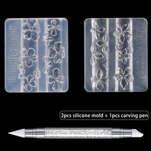 TEMU 3개 실리콘 네일 아트 몰드, 3D 꽃 네일 참 몰드 (카빙 펜 포함), 투명 모형 템플릿, 마멜로우 꽃, 벚꽃 디자인 몰드 (레진 에폭시 전문 용품)