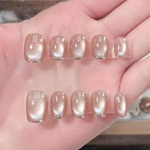 TEMU 10개입 핑크 스타리 프레스온 네일 - 우아한 스퀘어 쉐입과 은은한 글리터 & 럭셔리 텍스처, 데일리 웨어, 데이트, 로맨틱 글램 파티 & 럭셔리 룩을 위한 재사용 가능한 인조 네일