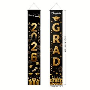 TEMU 2026년 졸업 시즌 축하용 대련 1쌍, 블랙과 골든 졸업 시즌 현관 배너, 재질 제작, 축제 장식, 가족 모임, 졸업 시즌 장식