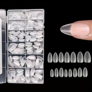 TEMU 600개 짧은 아몬드 모양 네일 팁 박스 - 파일 불필요 업그레이드 매트 젤 네일 스티커, 투명 아크릴 소재의 프리 쉐이프 풀 커버리지 짧은 아몬드 네일, 쏙오프 네일 익스텐션용, 12가지 사이즈로 제공