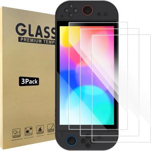 TEMU Switch용 강화 유리 액정 보호 필름 3매입 - 초박형, 고화질, 둥근 모서리, 스크래치 방지 및 충격 방지, 기포 없는 간편 설치, 게임 콘솔 화면 보호, 스타일리시 액세서리