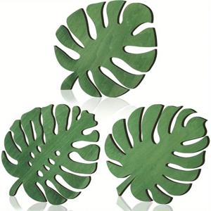 TEMU 재생목재 내열 삼발이 받침대 3개 세트 - 8인치 녹색 잎사귀 디자인 주방 조리대 보호대, 스토브 상판, 오븐, 테이블 상판 단열용, 지속 가능한 테이블 장식, 둥근 모서리의 자연스러운 미학, 내구성 있고 스타일리시함 - 재활용 목재로 제작, 뜨거운 냄비, 팬, 컵에 이상적, 모던한 가정용 녹색 톤 장식, 스토브 보호 매트, 주방 내열 패드