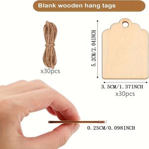 TEMU 60개 클래식 우드 파티 태그 - 빈 DIY 우드 슬라이스, 우드 슬라이스 30개와 끈 30개 포함 - 크리스마스, 할로윈, 부활절, 새해 및 기타 휴일 펜던트와 걸이 장식에 이상적