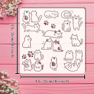 TEMU 1개 고양이 스텐실, 6x6 인치 (15.2x15.2cm), 귀여운 고양이들의 게으른 포즈. 시각적으로 창의적인 디자인의 사랑스러운 고양이들, 고양이 그룹의 일상을 담은 예술적 서사. DIY 스텐실, 공예 컷아웃 보드, 파티 장식, 홈 데코, 의류, 나무, 캔버스, 벽 장식 등에 적합