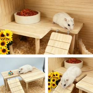 TEMU 2개 세트, 원목 햄스터 플랫폼 + 사다리 세트, 햄스터 케이지 조경 등반 장난감, 케이지 내부 등반 및 휴식용 플랫폼, 반려동물 휴식 및 활동용 플랫폼, 나무 점프 플랫폼, 골든 시리안햄스터 이층 조경 테이블