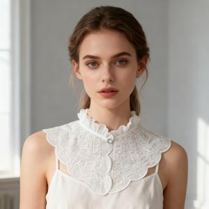 TEMU 로리타 다용도 새 레이스 자수 숄 칼라 화이트 탈착식 칼라 빈티지 셔츠 레이스 스탠드업 칼라 인형 장식