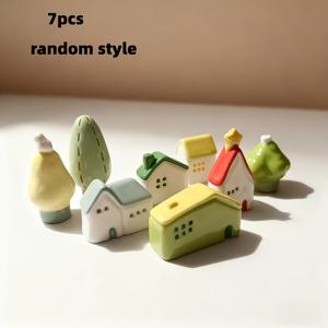 TEMU 기발한 풍경 디자인의 미니어처 하우스 모델 7개 세트, 돌하우스 피규어의 랜덤 스타일