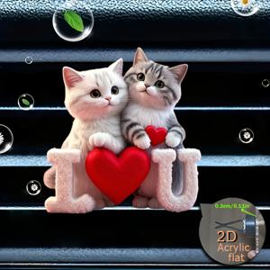 TEMU 2D 평면, 1개 하트형 커플 고양이 재사용 가능 차량용 공기 청정기 퍼퓸 디퓨저 클립, 차량 통풍구 차량 내부 액세서리, 차량용 향기 디퓨저, 