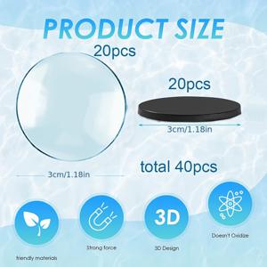 TEMU 냉장고 자석 40개입 (대형 원형 유리), 냉장고에 메시지 남기기, 칠판에 표시, 공공 정보 전시용. 접착식 뒷면과 투명 볼록 유리 표면이 포함되어 있습니다.