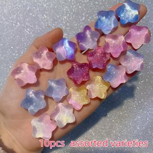 TEMU 10개 비침성 혼합 색상 빛나는 미세 플래시 별, DIY 공예, 보석 만들기, 열쇠고리 및 헤어 액세서리 장식에 사용, 디자인 보석 만들기, 창의적이고 예술적인 프로젝트에 매우 적합! 비즈 어소트먼트