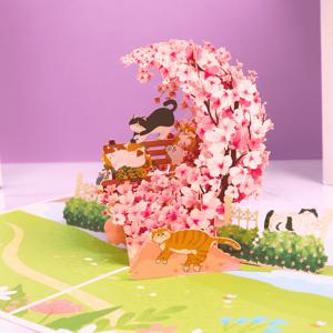 TEMU 1개 벚꽃 정원 속 기발한 고양이 팝업 카드 - 발렌타인데이, 어머니날, 생일 및 특별한 날에 이상적인 로맨틱한 인사말과 메모 카드 & 봉투, 인사말 카드