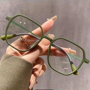 TEMU 대형 레트로 풀림 프레임 안경 - 남녀공용, 캔디 컬러 미립 매트 안경, 슬림 폴리곤 프레임, 데일리 웨어, 파티, 포토 촬영용 - 레트로 모던 데코 프레임 (렌즈 미포함)