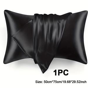 TEMU 세탁된 천연 실크 베개 커버 1개, 싱글, 아이스 실키 섬유 원단, 새틴 실크 모조 실크 베개 커버, 해외 직구, 50cm*60cm