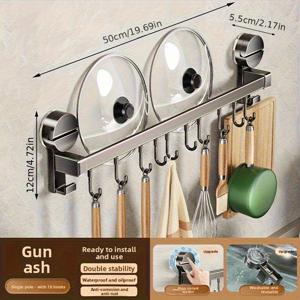 TEMU 벽에 드릴 없이 설치 가능한 다용도 수납 랙이 되는 흡착 컵형 주방 후크, 냄비 뚜껑, 스푼, 삽 등을 보관하기 위해 설계된 원형 흡착 컵 주방 후크