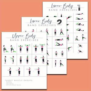 TEMU 전신 밴드 운동, 바디 셰드 가이드, 피트니스 운동, 상체 운동, 힙 운동, 다리 운동, 저항 훈련, 3개 세트, 8x10인치 액자 없음, 2D 평면, 방 장식에 완벽
