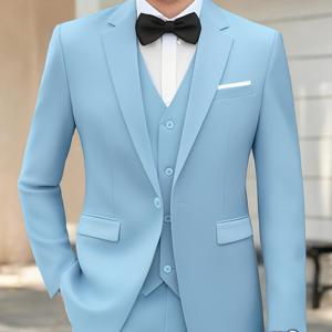 TEMU 남성용 투버튼 수트 - 3피스 수트 세트 - 조끼 - 패셔너블 전통 비즈니스 복장 - 결혼식, 면접, 파티, 모임에 적합