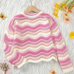 TEMU 여아 의류, 귀엽고 줄무늬 스웨터, 여아용, 라운드 넥, 긴팔, 4-7세 및 10-12세용, 피부 친화적인 원단, 스타일, 패셔너블, 가을 및 겨울용, 아름답고 사랑스러운, 우아한, 가볍고 편안한, 독특한 개성, 장난기 넘치고 재미있는, 놀이용, 데일리웨어 및 등교복용, 야외 활동용, 어린이를 위한 크리스마스 의류 선물