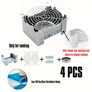 TEMU 미니 접이식 캠핑 스토브 4개 세트 - 풍경막, 연탄 트레이가 있는 컴팩트한 디자인, 하이킹, 캠핑 및 비상 생존 키트 필수품으로 적합 (모닥불/연탄 사용 가능) | 팬, 냄비 또는 컵과 함께 요리하기에 완벽, 직접 음식 접촉에는 적합하지 않음