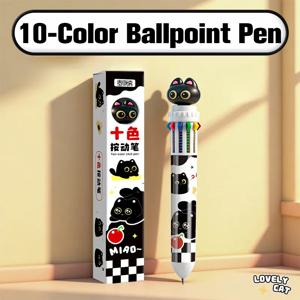 TEMU 카와이 10색 고양이 멀티펜 - 싱글 버튼 수납식 디자인, 0.5mm 빠른 건조, 1펜에 10색, 생생한 색상, 스케치, 저널링, 백투스쿨 또는 오피스 선물로 이상적