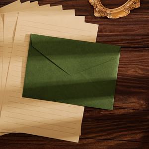 TEMU 봉투 5개 + 줄 간지 편지지 16매 세트, 심플 빈티지 귀여운 문구류 봉투 세트