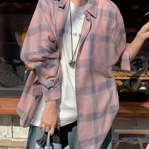 TEMU 핑크 체크 셔츠 루즈핏 탑