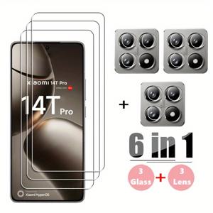 TEMU 6IN1 [3+3] 강화 유리 액정 보호 필름 + 소프트 렌즈 카메라 필름 (Xiaomi 14T/14T Pro 커버 Mi 14Tpro, Xiaomi14T 14 T T14 보호 유리 필름)