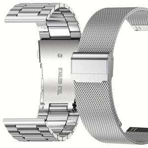 TEMU 22mm 스테인리스 밀라네제 스트랩으로 호환되는 스마트워치 밴드 2개 세트 (삼성, 화웨이, 가르민, 화미, 샤오미, 포실, 호노 등 다양한 브랜드 호환), 남녀 공용 디자인