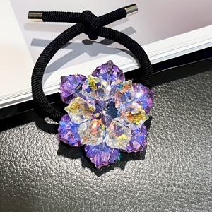 TEMU 1개 우아한 라인스톤 꽃 머리끈, 여성용 반짝이는 탄성 포니테일 홀더, 발렌타인데이, 새해, 파티 모임에 적합 (장식 액세서리 색상 및 위치는 랜덤)