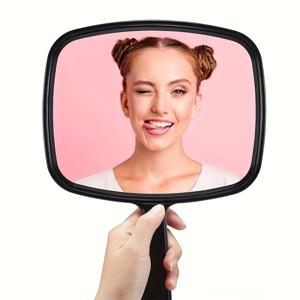 TEMU 휴대가 편리한 손잡이가 있는 전문 미용실 핸드미러 - 검정색, 사각형, 중간 크기, 헤어 스타일링 및 면도용 고화질 유리, 휴대 가능하고 다재다능한 디자인