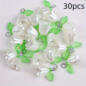 TEMU 30개 세트 우아한 아크릴 비즈와 꽃잎 매듭 장식 - DIY 목걸이, 팔찌, 키체인 액세서리, 연중 착용 가능한 공예용