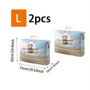 TEMU 곰 프린트 대용량 수납백 2개 세트, 접이식 휴대용 정리 가방, 이사용 스타일리시한 두꺼운 수납백, 옷, 이불, 베개용 공간 절약형 여행 수납가방, 포장, 이사, 여행, 가정용으로 적합