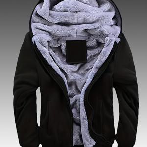 TEMU 겨울 기모 안감 두꺼운 단색 후드 가디건 스웨트셔츠 남성용 재킷