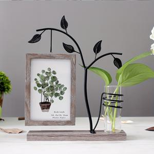 TEMU 테이블탑 디스플레이용 4x6 사진액자, 홈 데코, 6x4인치, 선물용 나무 사진액자 6인치, 10×15cm 양면 유리, 장식용 꽃병과 금속 나무 포함, 2장의 사진 수납 가능, 가족 선물, 생일 선물, 어머니날 선물에 적합