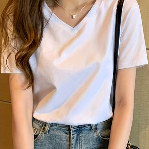 TEMU 여성 캐주얼 V넥 티셔츠 - 부드러운 스트레치 소재, 짧은 소매, 가벼우며 통기성이 좋음, 여름용, 통기성이 좋은 의류 | 스타일 | 편안한 핏