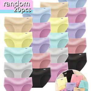 TEMU 20개입 VKELUV 틴걸 팬티 - 마카롱 컬러 어소트먼트, 92% 폴리에스터 8% 스판덱스, 초소프트 통기성 속옷, 레귤러핏 사계절용 170gsm 니트 소재, 일상 필수 아이템, 청소년 데일리 웨어, 플레이풀 컬러 어소트먼트, 편안한 신축성 허리밴드