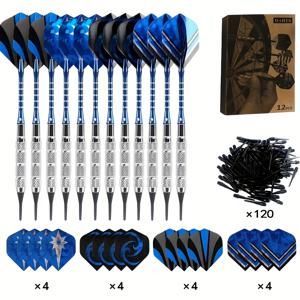 TEMU 소프트팁 다트 세트, 12개입 18g 알루미늄 합금 + 철제 메탈 본체 전문가용 다트, 성인용 전자식 보드 바 용품용 다트 플라이트 16개 및 플라스틱 팁 120개 포함