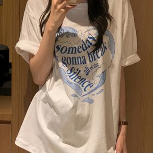 TEMU 여성용 라이트 그레이 오버사이즈 그래픽 티셔츠 - 