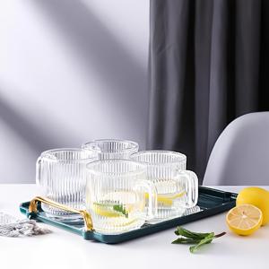 TEMU 4/6개 유리 커피 머그컵, 클래식 세로 줄무늬 유리 커피컵, 투명 티컵, 핫/콜드 음료용, 아메리카노, 라떼, 카푸치노 유리잔