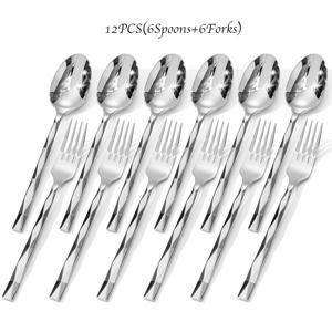TEMU 8/12개 세트 우아한 저녁 식사용 스푼&포크, 내구성 있는 스테인리스 스틸 수프 스푼 시리얼 포크, 컷 패턴의 스타일리시 테이블 스푼&포크, 홈/주방/레스토랑/파티/집들이용 모던 플랫웨어, 미러 폴리쉬 처리, 식기세척기 사용 가능