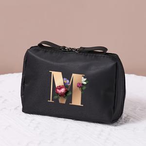 TEMU 여성을 위한 1개 다기능 스타일리시 메이크업 가방, 휴대용 여행용 메이크업 파우치 (레터 프린트), 출장에 적합