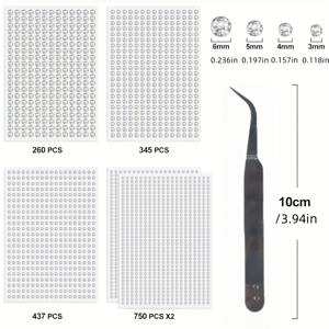 TEMU 5장의 자체 접착 투명 라인스톤 스티커 - 4가지 크기 (3mm/4mm/5mm/6mm) 트위저 포함, 메이크업, 헤어 액세서리, 홈 데코 & 스크랩북 장식용, 다목적 스티커, 반사 표면, 내구성 있는 접착제