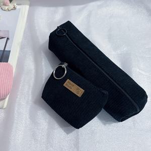 TEMU 2개 대용량 솔리드 컬러 플란넬 다기능 문구류 필통 세트